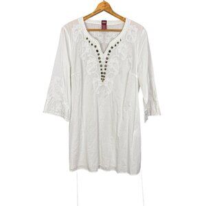 White Embroidered Cotton Tunic Coastal Cowgirl, Boho, Swim Cover Up
